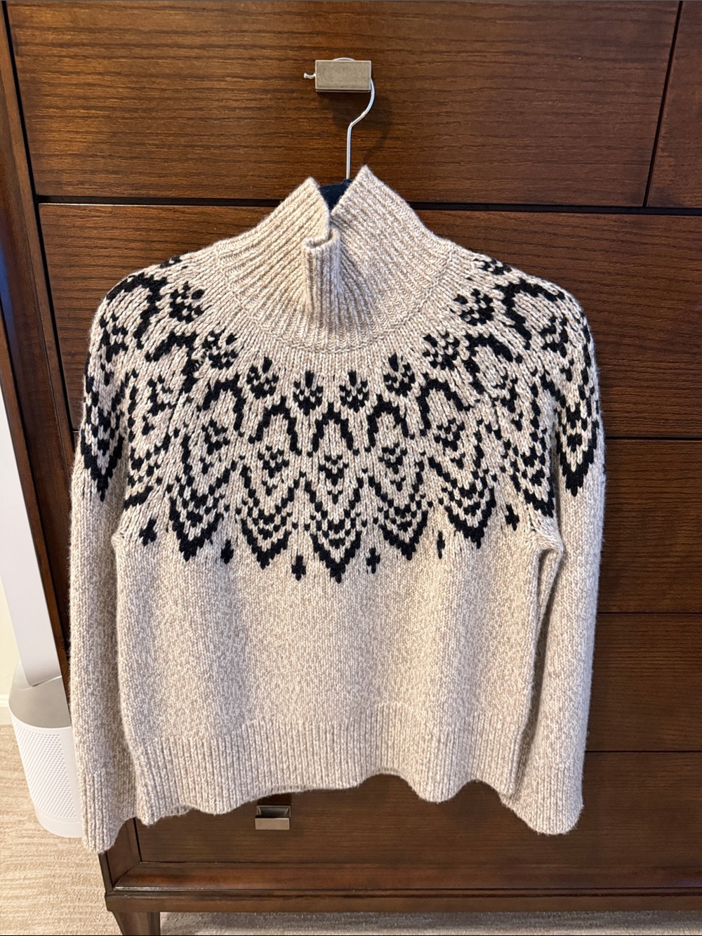 Aritzia Cream and Black Fair Isle Turtleneck Sweater